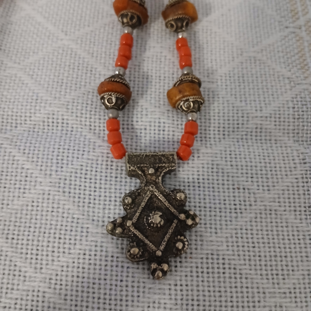 Antique Mauritanian Cross Berber Beaded Necklace